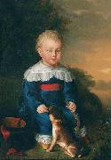 unknow artist Portrait of a young boy with toy gun and dog USA oil painting reproduction